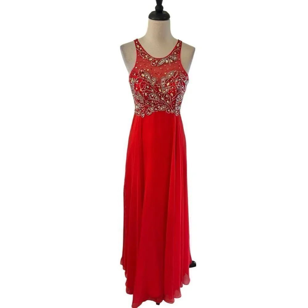 Dave & Johnny Sleeveless Rhinestoned Embellished Formal Prom Gown 0